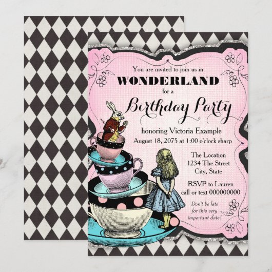 Alice in Wonderland verjaardagsfeestje Kaart (Voorkant / Achterkant)