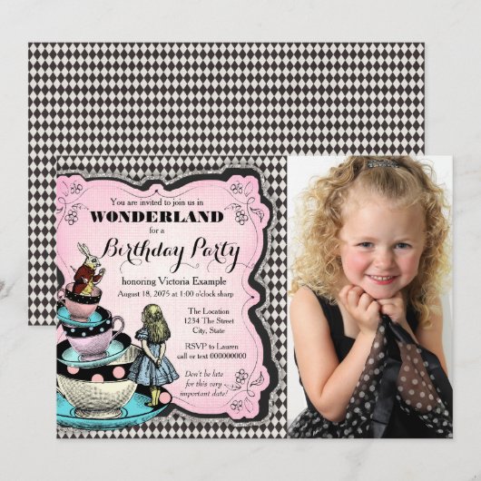  Alice in Wonderland verjaardagsfeestje Kaart (Voorkant / Achterkant)