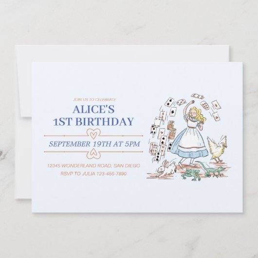 Alice in Wonderland verjaardagsfeestje Kaart (Voorkant)