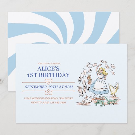 Alice in Wonderland verjaardagsfeestje Kaart (Voorkant / Achterkant)