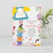 Alice in Wonderland Verjaardagsfeestje Uitnodiging (Staand voorkant)