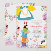 Alice in Wonderland Verjaardagsfeestje Uitnodiging (Voorkant / Achterkant)