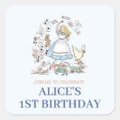 Alice in Wonderland verjaardagsfeestje Vierkante Sticker (Voorkant)
