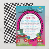 Alice in Wonderland verjaardagstheepartijuitnodigi Kaart (Voorkant / Achterkant)