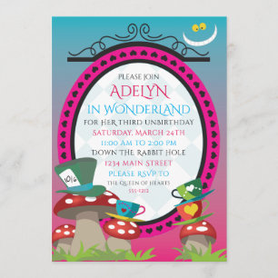 Alice in Wonderland verjaardagstheepartijuitnodigi Kaart