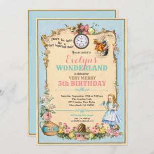 Alice in Wonderland verjaardagsuitnodiging blauw Kaart