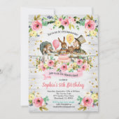 Alice in Wonderland verjaardagsuitnodiging floral Kaart (Voorkant)