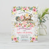 Alice in Wonderland verjaardagsuitnodiging floral Kaart (Staand voorkant)