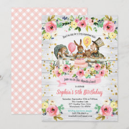 Alice in Wonderland verjaardagsuitnodiging floral Kaart