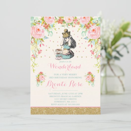 Alice in Wonderland Verjaardagsuitnodiging Kaart (Staand voorkant)