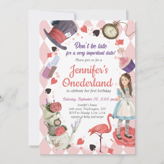 Alice in Wonderland verjaardagsuitnodiging Kaart (Voorkant)