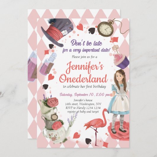 Alice in Wonderland verjaardagsuitnodiging Kaart (Voorkant / Achterkant)