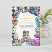 Alice in wonderland verjaardagsuitnodiging kaart (Staand voorkant)