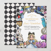 Alice in wonderland verjaardagsuitnodiging kaart (Voorkant / Achterkant)