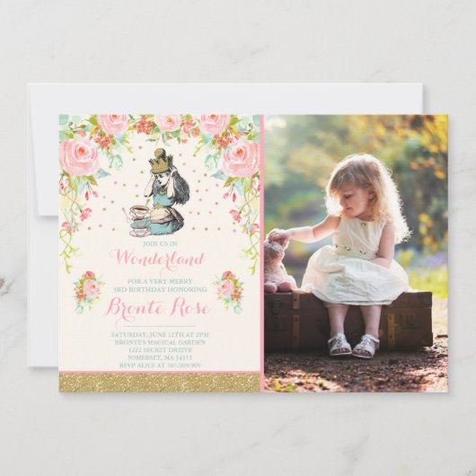 Alice in Wonderland Verjaardagsuitnodiging Kaart (Voorkant)