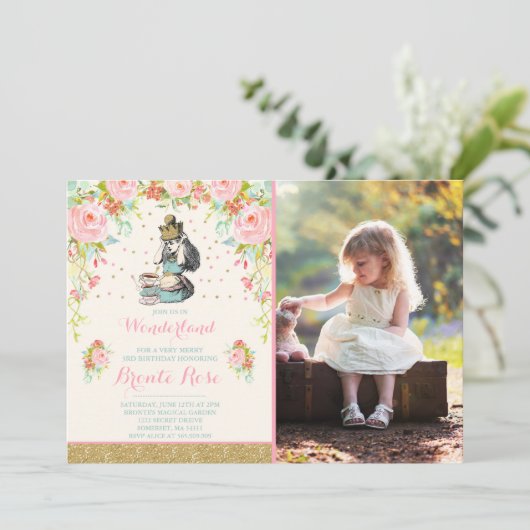 Alice in Wonderland Verjaardagsuitnodiging Kaart (Staand voorkant)