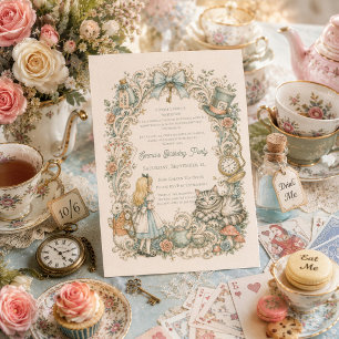 Alice in Wonderland verjaardagsuitnodiging Kaart