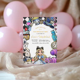 Alice in wonderland verjaardagsuitnodiging kaart