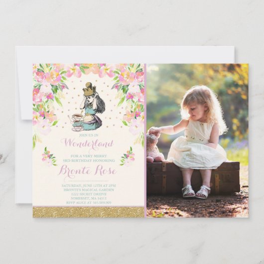 Alice in Wonderland Verjaardagsuitnodiging Kaart (Voorkant)