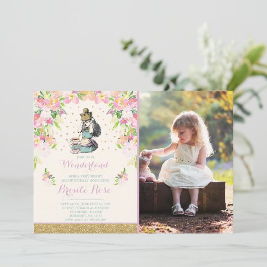  Alice in Wonderland Verjaardagsuitnodiging Kaart (Staand voorkant)