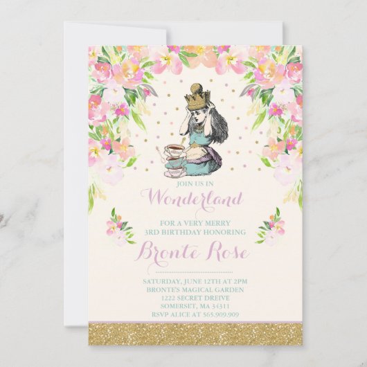 Alice in Wonderland Verjaardagsuitnodiging Kaart (Voorkant)
