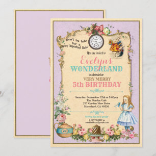 Alice in Wonderland verjaardagsuitnodiging paarse Kaart