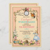 Alice in Wonderland verjaardagsuitnodiging roze Kaart (Voorkant / Achterkant)