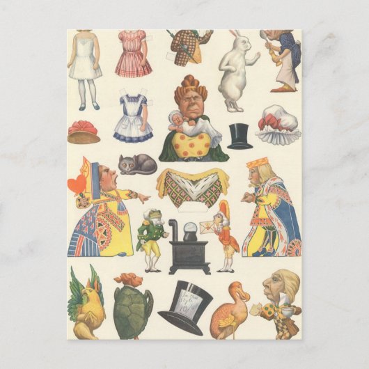 Alice in Wonderland,  Victoriaans Papier Doll Briefkaart (Voorkant)