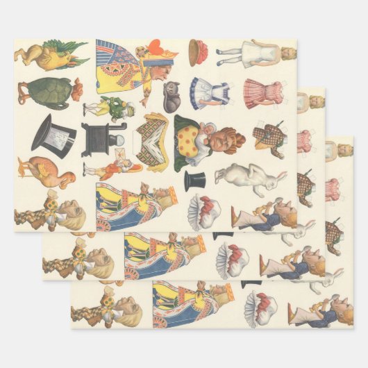 Alice in Wonderland,  Victoriaans Papier Doll Inpakpapier Vel (Set)
