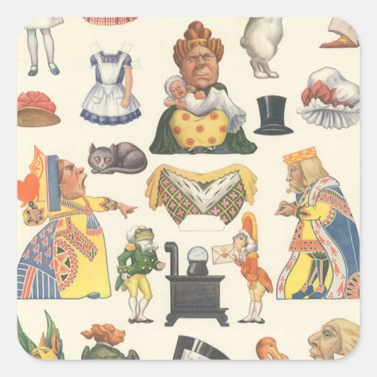Alice in Wonderland,  Victoriaans Papier Doll Vierkante Sticker (Voorkant)