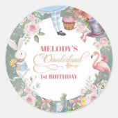 Alice in Wonderland Vintage 1st birthday Ronde Sticker (Voorkant)