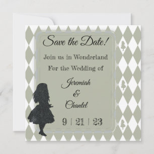 Alice in Wonderland Vintage Pastel Groen Elegant Save The Date