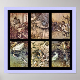 Alice in Wonderland Vintage Poster set van 6 Afbee