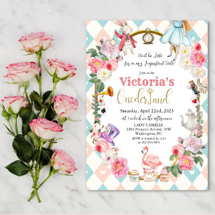 Alice in Wonderland Vintage Verjaardagsuitnodiging Kaart