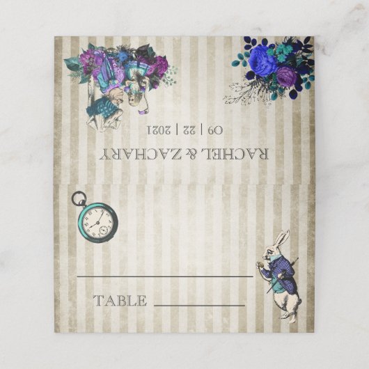 Alice in Wonderland Vintage Wedding Plaatskaartje (Buitenkant ongevouwen)