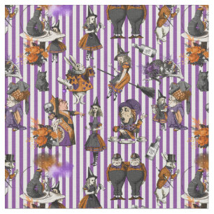Alice in Wonderland Violet/White Striped Stof