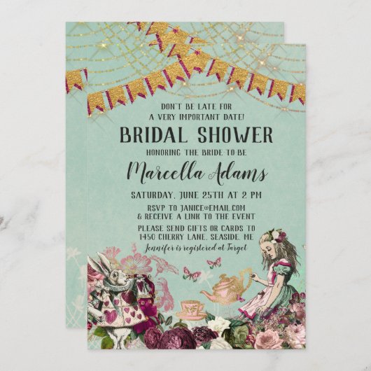 Alice in Wonderland Virtual Vrijgezellenfeest Kaart (Voorkant / Achterkant)