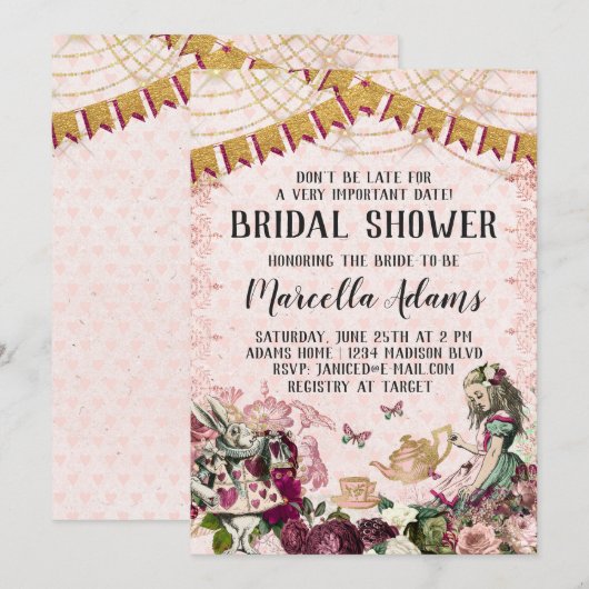 Alice in Wonderland Vrijgezellenfeest Kaart (Voorkant / Achterkant)