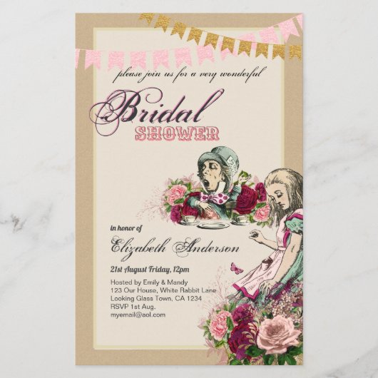 Alice in Wonderland Vrijgezellenfeest Tea Party no Flyer (Voorkant)