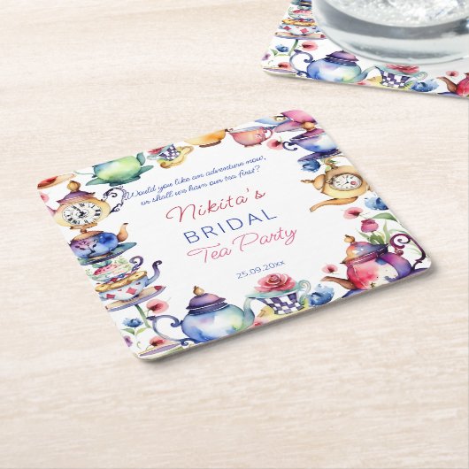 Alice in wonderland vrijgezellenfeest theefeest gu kartonnen onderzetters (Schuin)