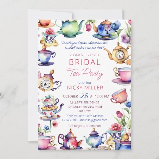 Alice in wonderland vrijgezellenfeest theefeest kaart (Voorkant)