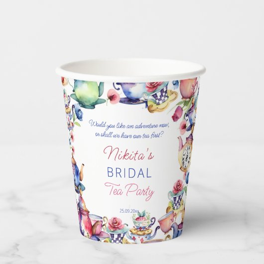 Alice in wonderland vrijgezellenfeest theefeest papieren bekers (Voorkant)