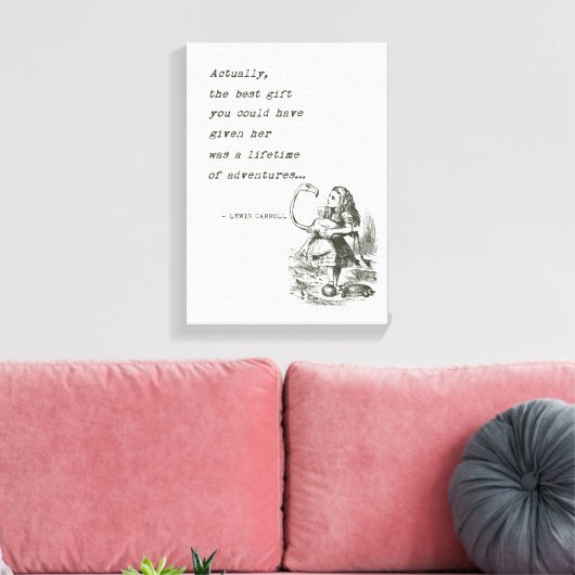 Alice in Wonderland W/Flamingo Adventure Quote Canvas Afdruk (Insitu (Woonkamer))
