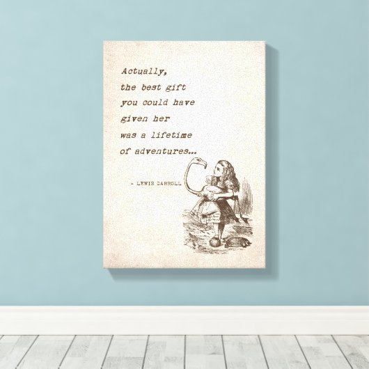 Alice in Wonderland W/Flamingo Adventure Quote Canvas Afdruk (Insitu (Houten vloer))