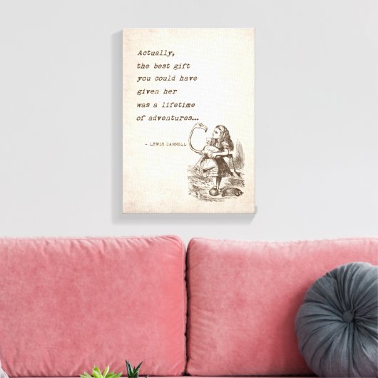 Alice in Wonderland W/Flamingo Adventure Quote Canvas Afdruk (Insitu (Woonkamer))