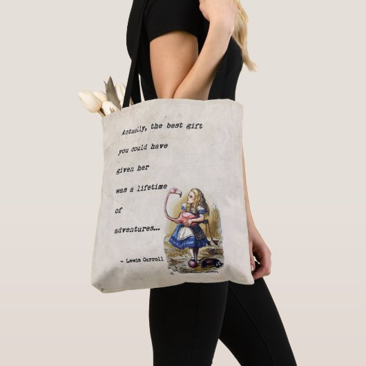 Alice in Wonderland W/Flamingo Adventure Quote Tote Bag (Dichtbij)