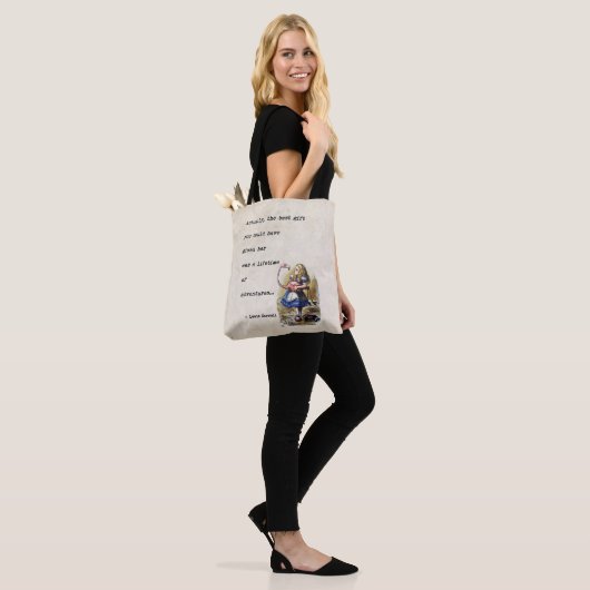 Alice in Wonderland W/Flamingo Adventure Quote Tote Bag (Op model)