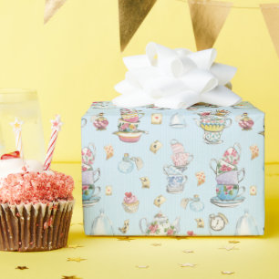 Alice in Wonderland Waterverf Blauwe Streep Cadeaupapier