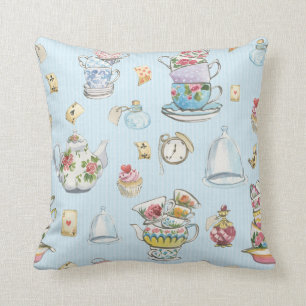 Alice in Wonderland Waterverf Blauwe Ticking Stree Kussen