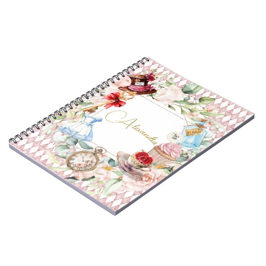 Alice in Wonderland Waterverf Bloemen Persoonlijk Notitieboek (Linkerzijde)